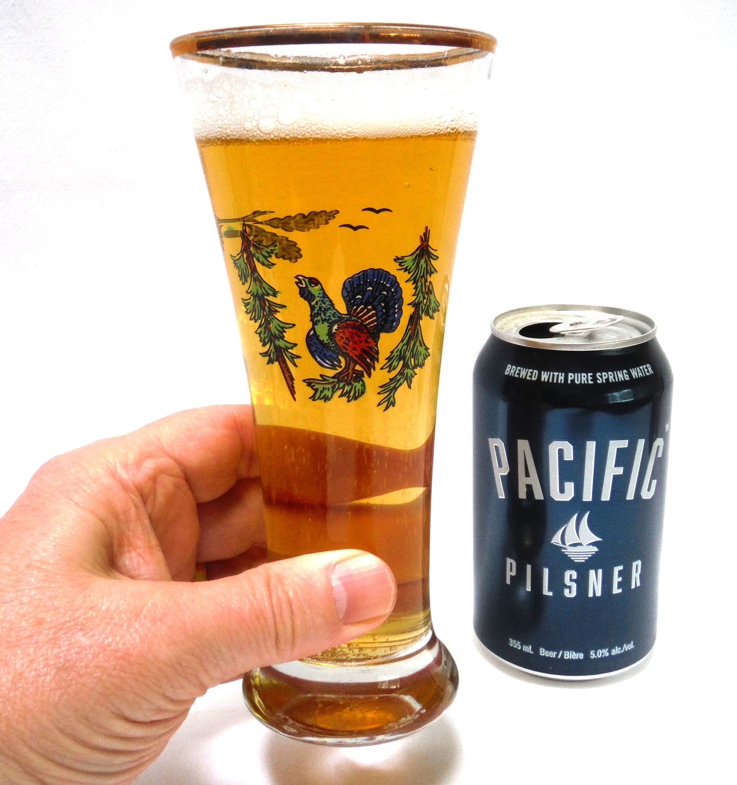 TALL VINTAGE GOLD-RIMMED PILSNER BEER GLASSES, Set of SIX with Unique Coloured Animal Figures