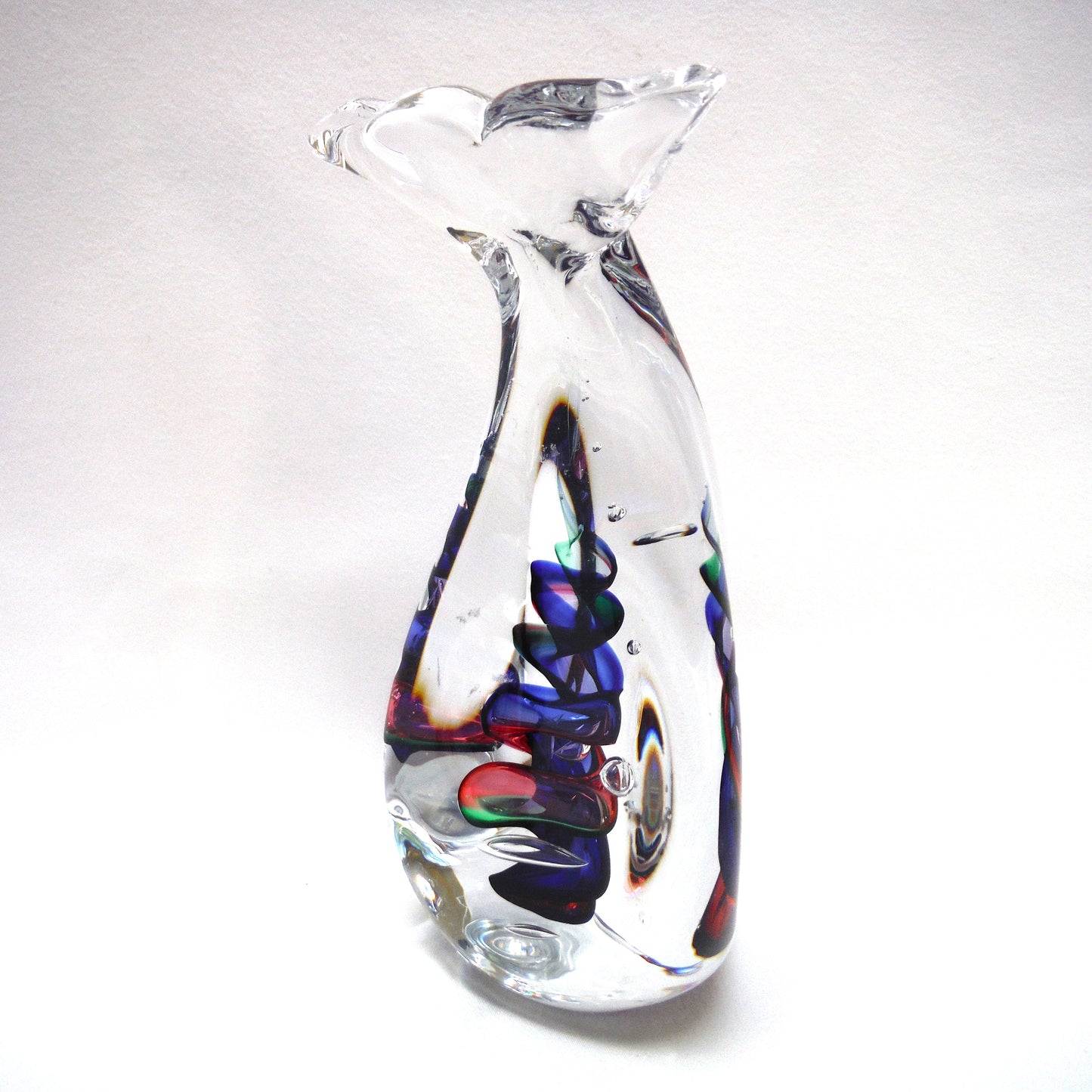 Hand Blown Multi-Coloured Clear Glass Paperweight by by Rubio Tofino: The Blue Green Red DIVING HUMPBACK WHALE