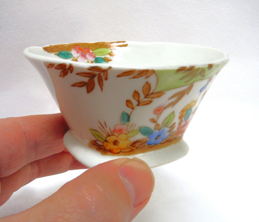 SMALL ANTIQUE SQUARE BOWL BY NORITAKE OF JAPAN: 'Hand-Painted Blue and Yellow Flowers'