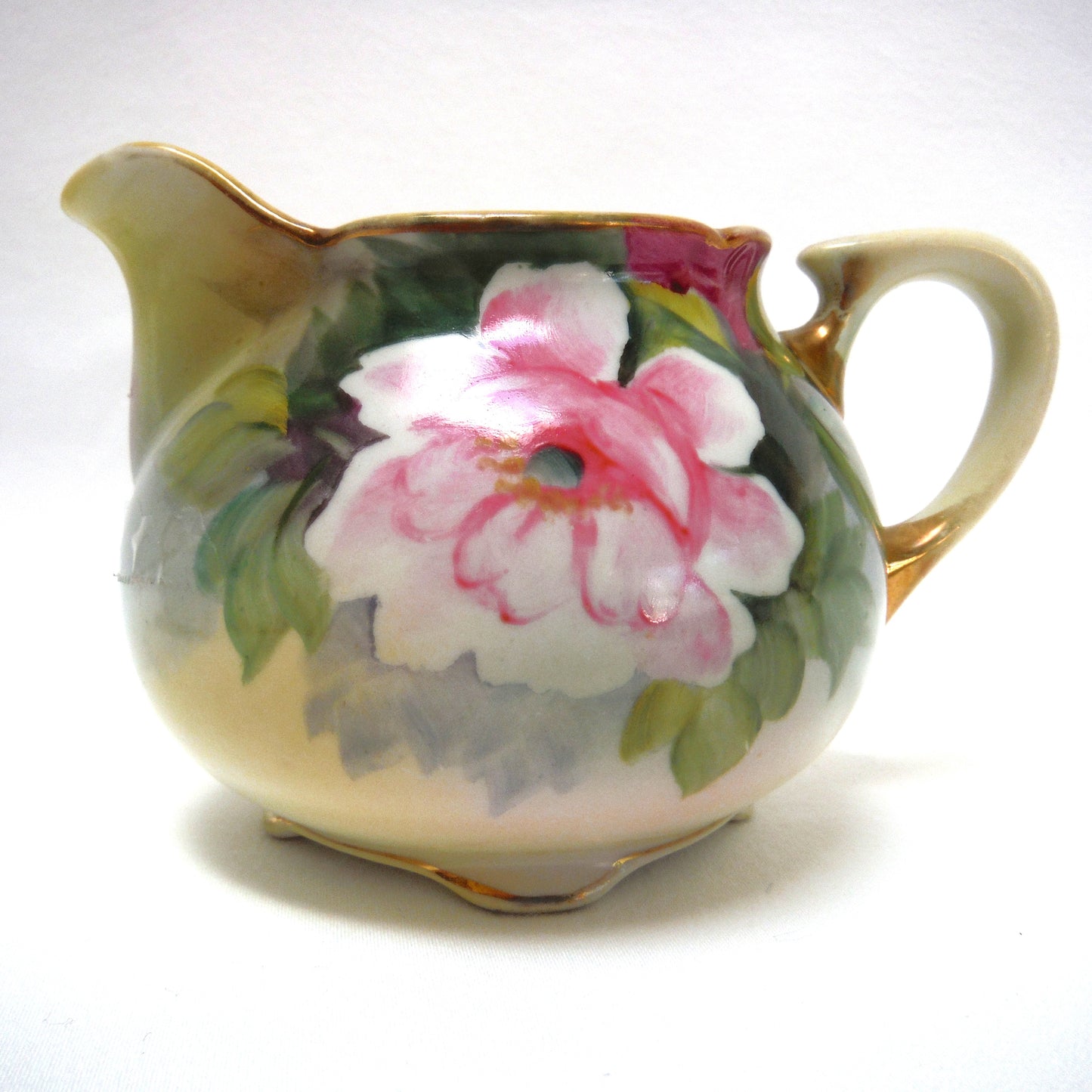 Antique Cream and Covered Sugar Bowl by Nippon of Japan: " THE PINK FLOWERS COLLECTION"