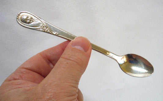 GERBER BABY FOOD Original Mid-Century 5.5 inch long Silver Plated Brass Baby Spoon, Made by W.M. Rogers