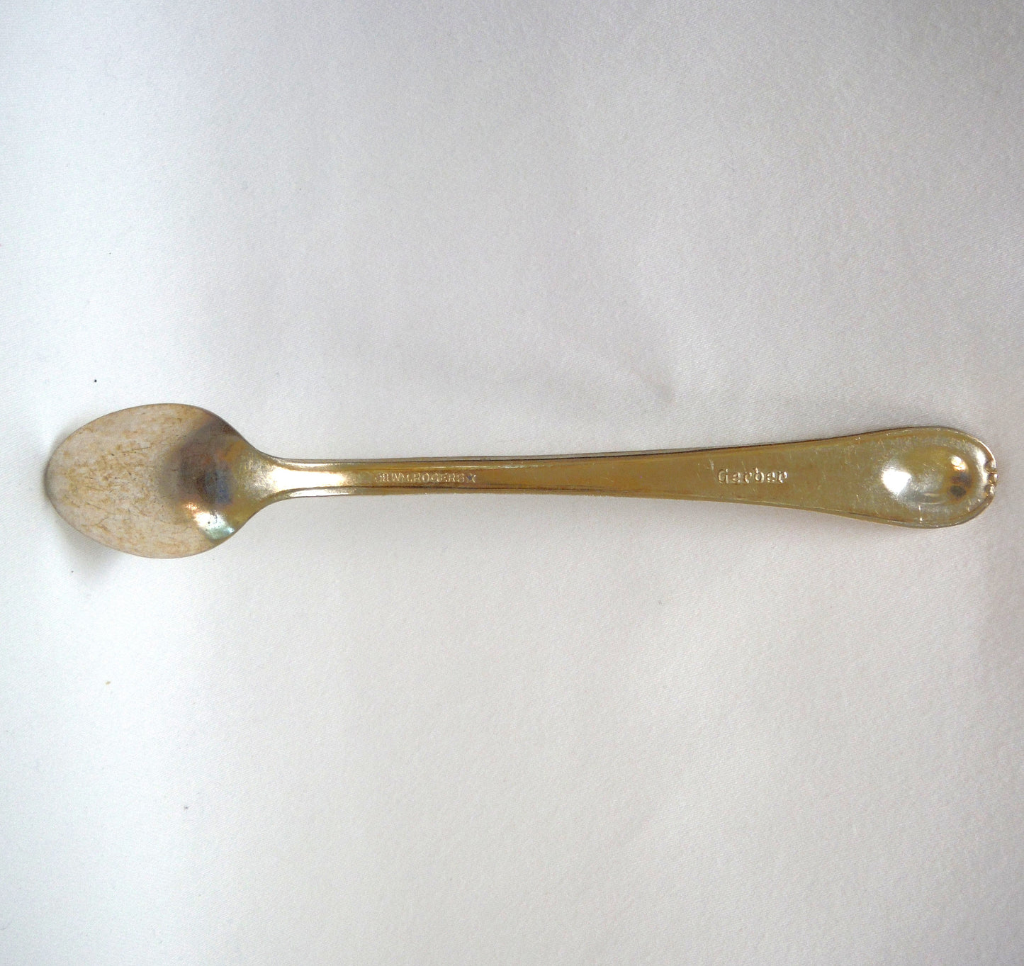 GERBER BABY FOOD Original Mid-Century 5.5 inch long Silver Plated Brass Baby Spoon, Made by W.M. Rogers