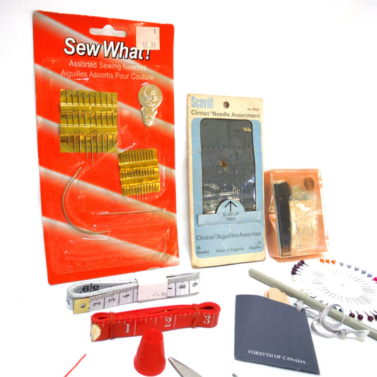 Collectible Collection of Old and New Sewing Items: Needles, Scissors, Thimble, Tape Measures, and more!