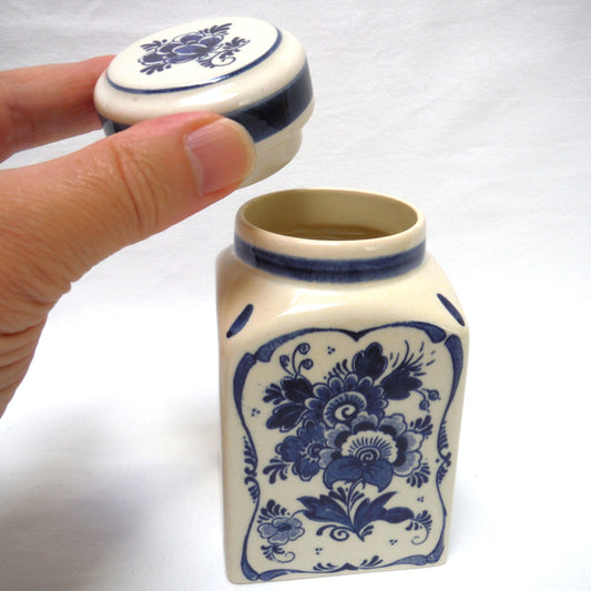 Vintage Delft Blue Tall TEA CADDY with Removable Matching Lid, Made in Holland