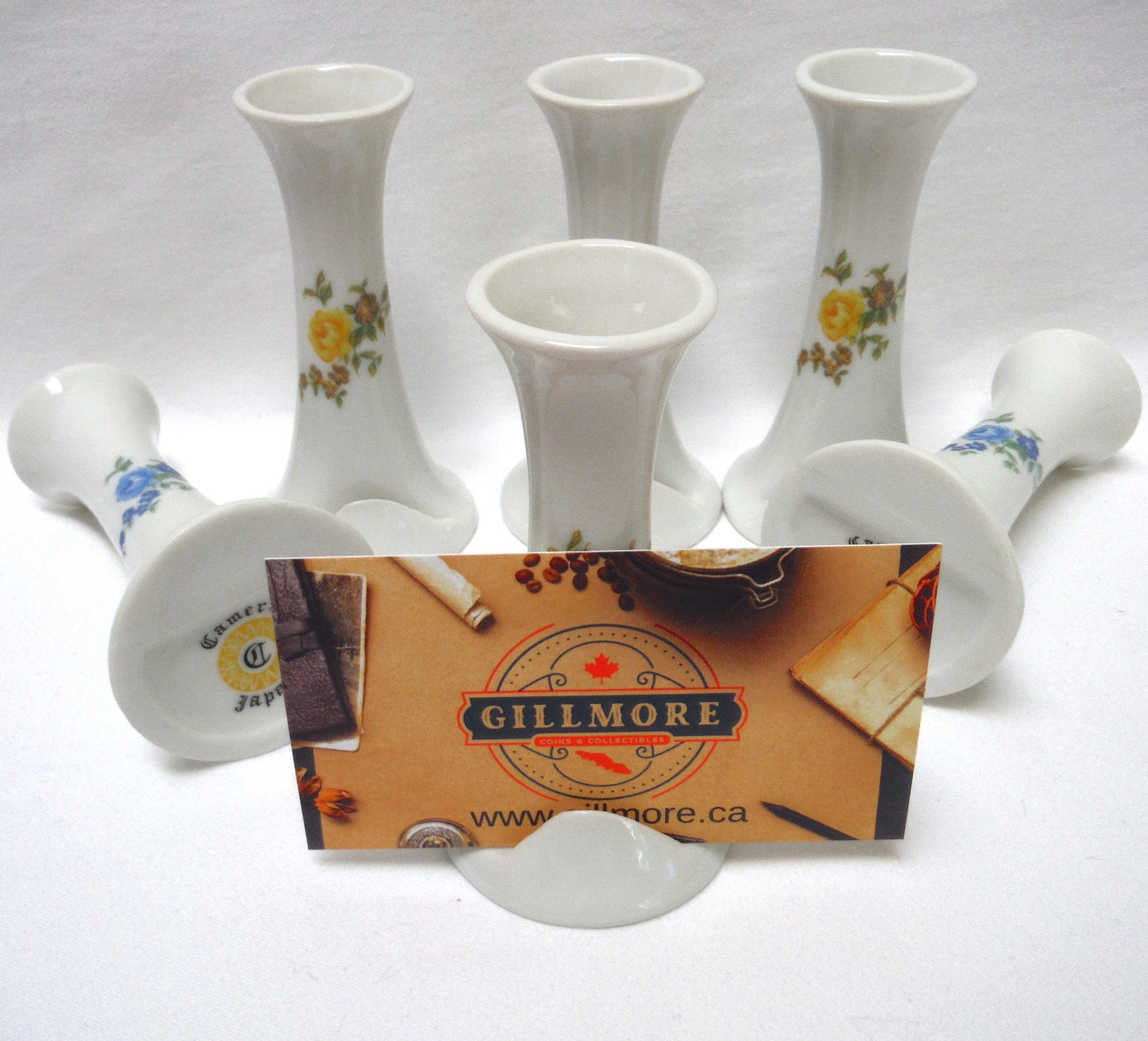 Name Plate Place Card Holders, Tall Design in Yellow or Blue Flowers, by Cameron Pottery of Japan (priced individually)