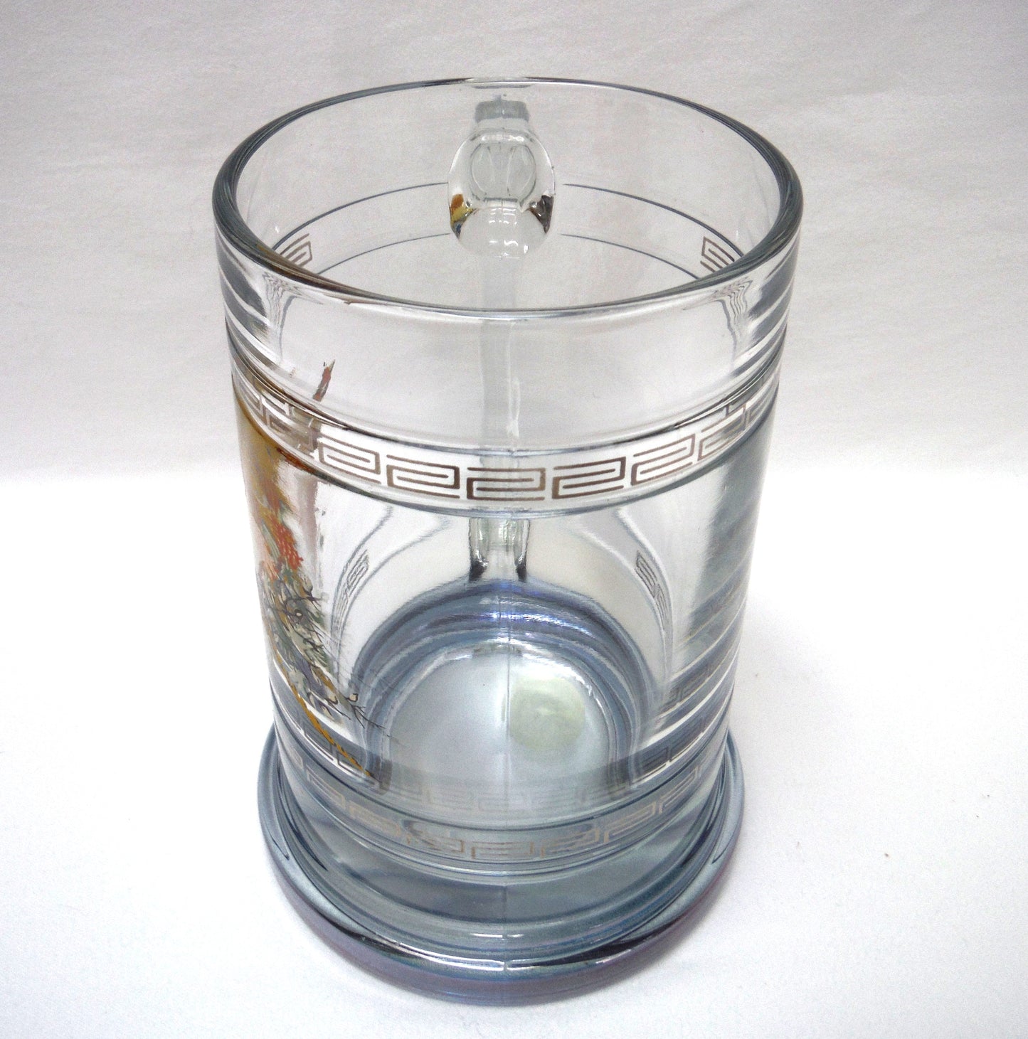 LARGE VINTAGE CLEAR GLASS BEER STEIN by Princess House of America: 'PHEASANT IN FLIGHT'