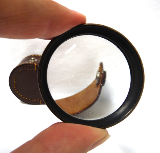 Antique Photographic Lens Brown Leather Carry Case with Magnifier Lens Included, Made in Japan