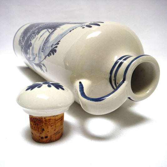 VINTAGE DELFT WINE DECANTER: Bols Hand-Painted Windmill Scene, with Original Cork and Ceramic Cap