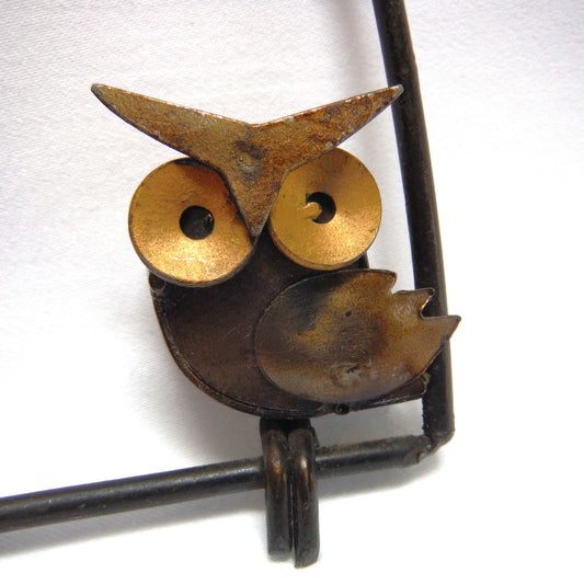 CONTEMPORARY MEXICAN METAL SCULPTURE: Small Mexican Hand-Made and Hand-Welded Steel & Brass Sculpture Entitled 'Two Owls on a Swing'