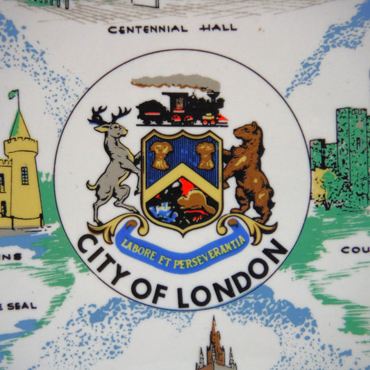 1967 CANADIAN-MADE 100th CENTENNIAL SOUVENIR LARGE PLATE: Featuring Famous Landmarks 1867-1967 from the City of London, Ontario, Canada