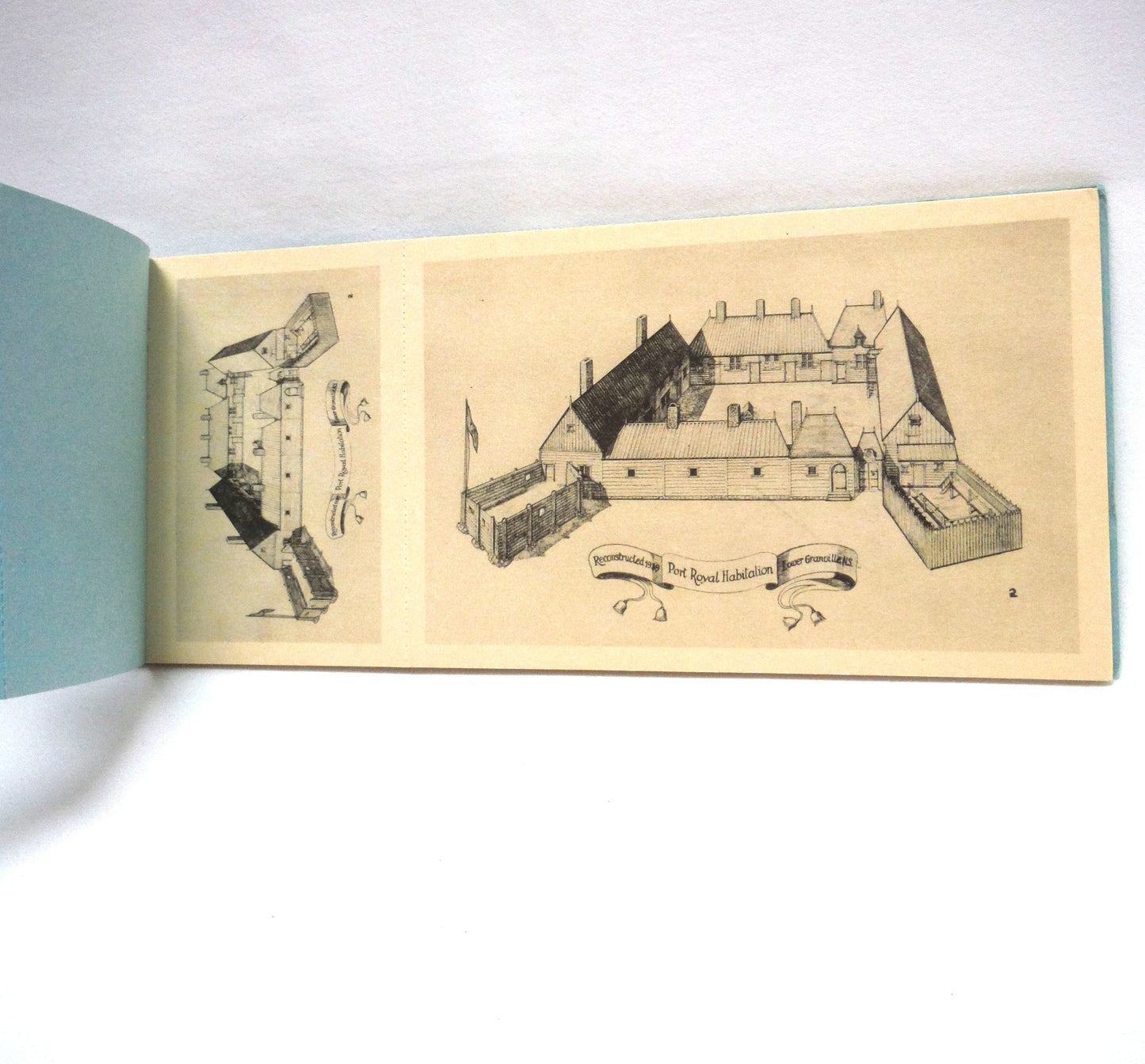 MID-CENTURY POST CARD VIEWS SET and MINIATURE VIEW ALBUM, by PECO of Toronto: Souvenir of Port Royal Habitation, Lower Granville, Nova Scotia, Canada.