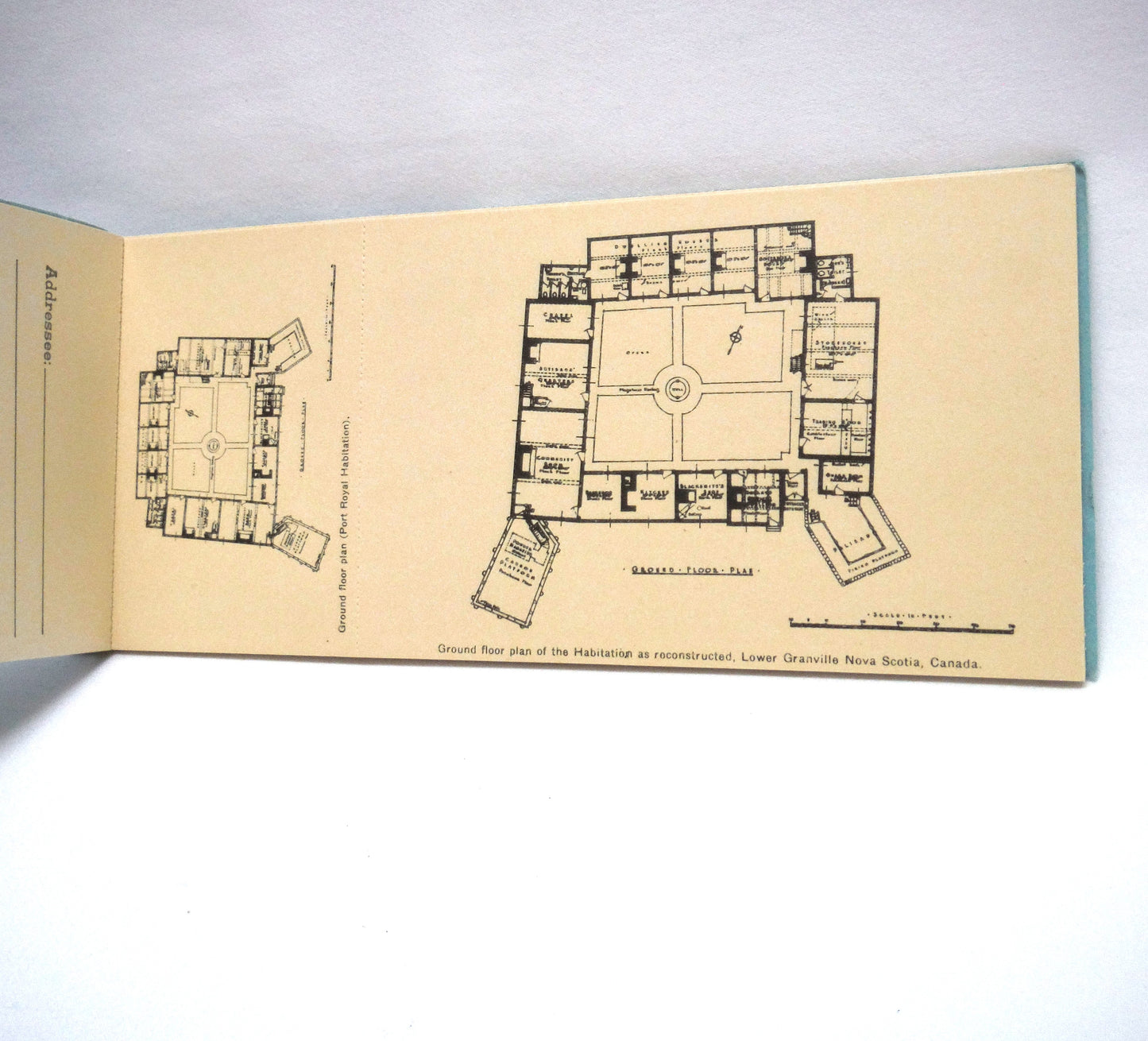 MID-CENTURY POST CARD VIEWS SET and MINIATURE VIEW ALBUM, by PECO of Toronto: Souvenir of Port Royal Habitation, Lower Granville, Nova Scotia, Canada.