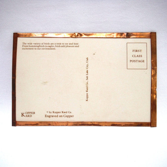 VINTAGE COPPER POSTCARD: 'The Hummingbird', by Kopper Kard Company of Salt Lake City, Utah