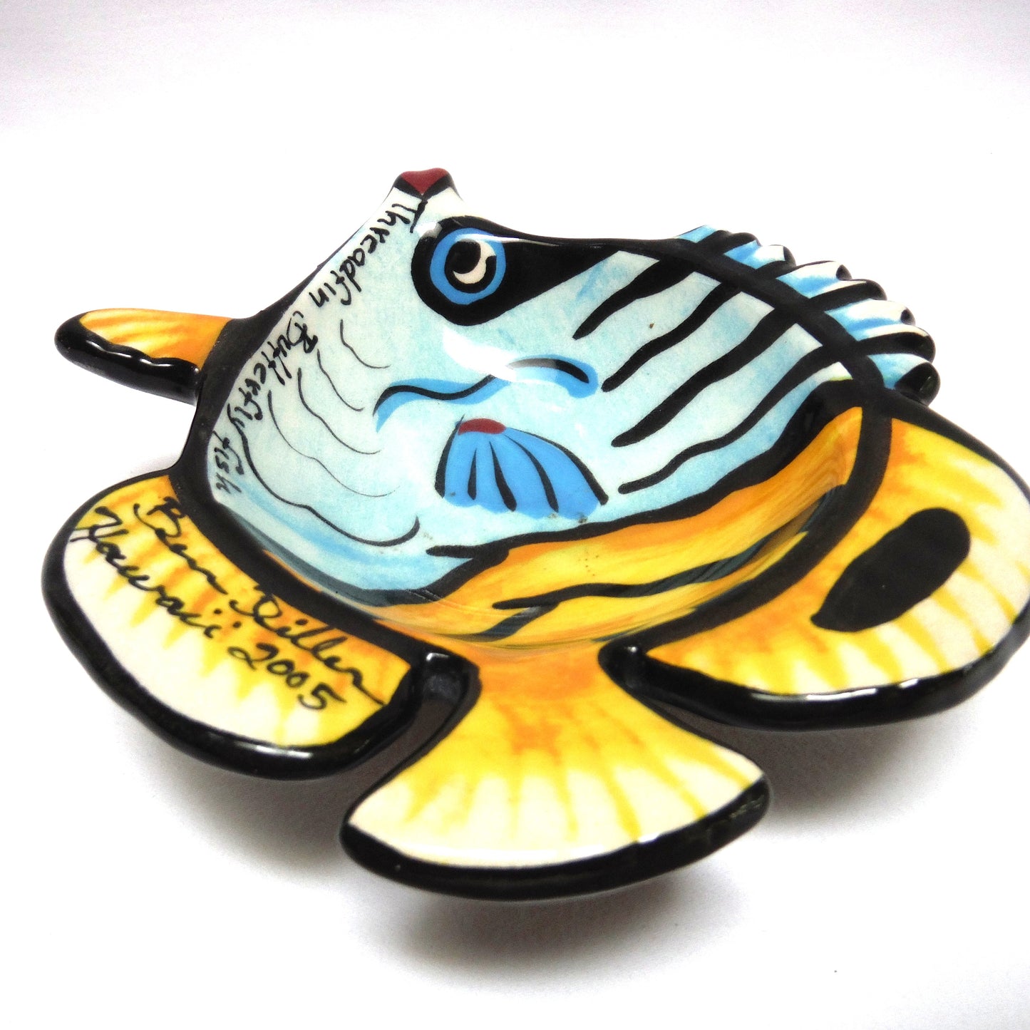 2005 HAWAII HAND-MADE ARTIST-SIGNED TRINKET TRAY: 'Threadfin Butterfly Fish' by Ben Diller