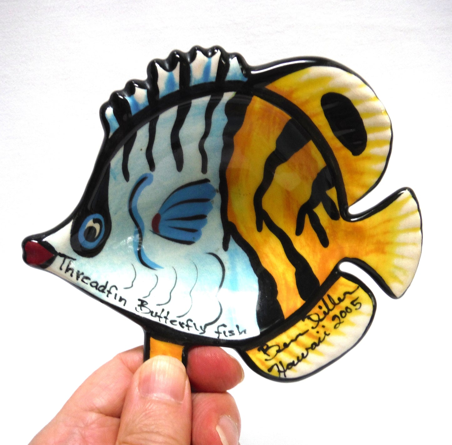 2005 HAWAII HAND-MADE ARTIST-SIGNED TRINKET TRAY: 'Threadfin Butterfly Fish' by Ben Diller