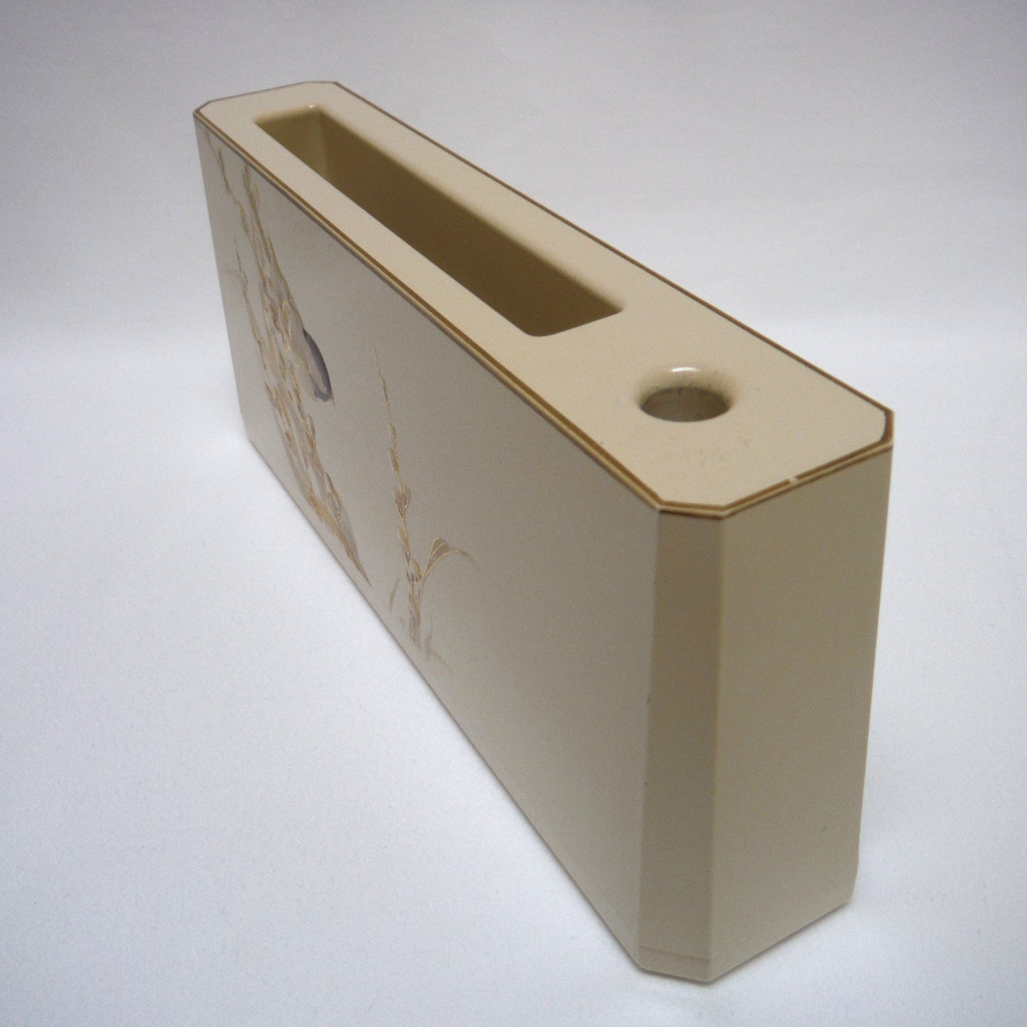 OTAGIRI LACQUERWARE DESKTOP ORGANIZER PAD AND PEN HOLDER, in a stunning taupe and gold chickadee from Japan!