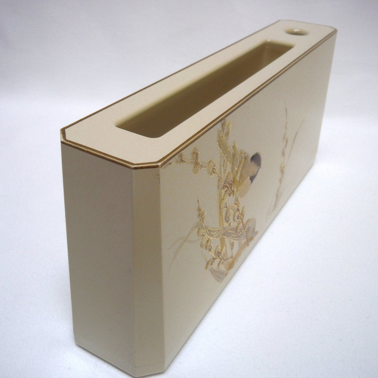 OTAGIRI LACQUERWARE DESKTOP ORGANIZER PAD AND PEN HOLDER, in a stunning taupe and gold chickadee from Japan!