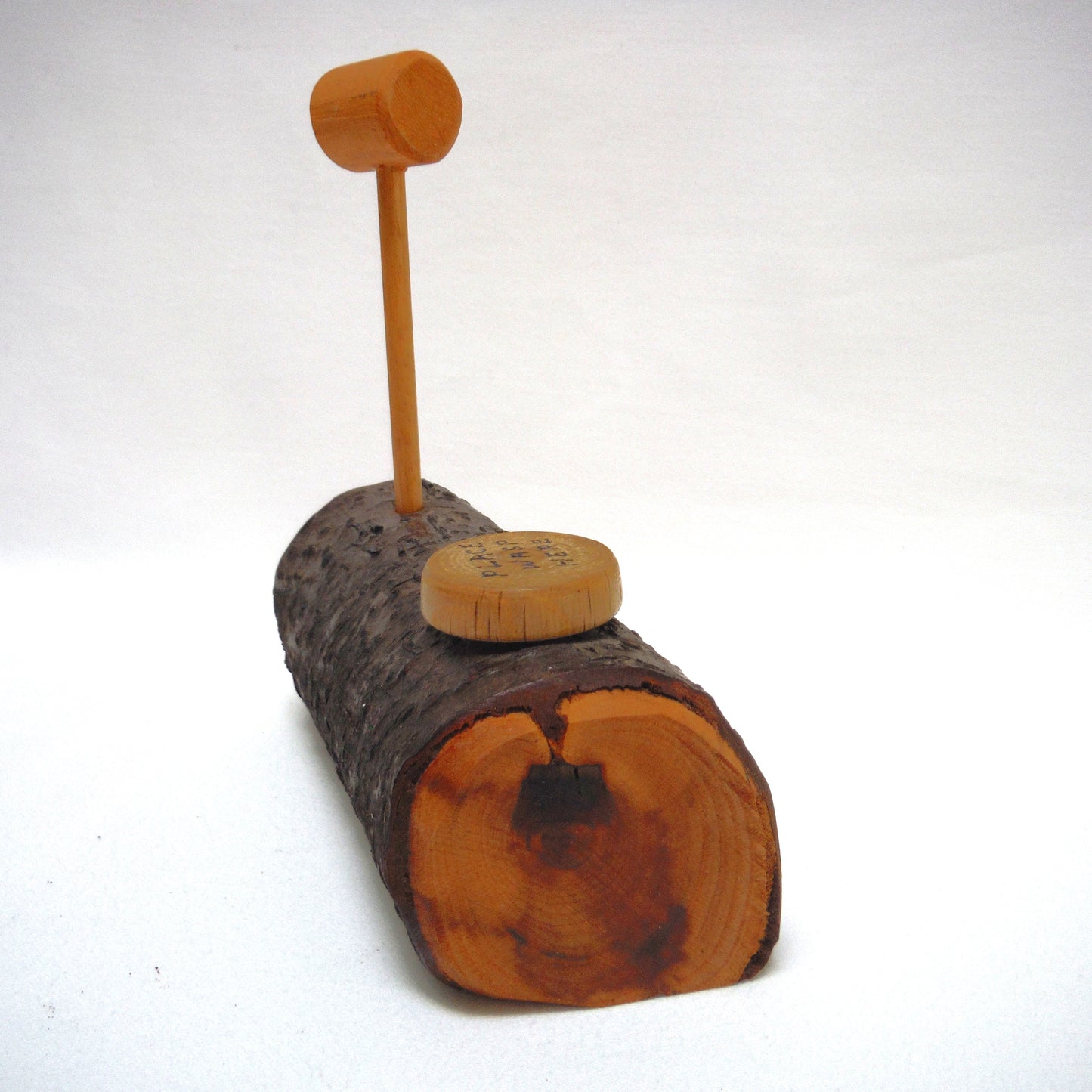 SASKATCHEWAN WASP TRAP: A Mid-Century Hand-Made Canadian Vintage Novelty Souvenir Live-Edge Mini Log and Wasp Squisher!