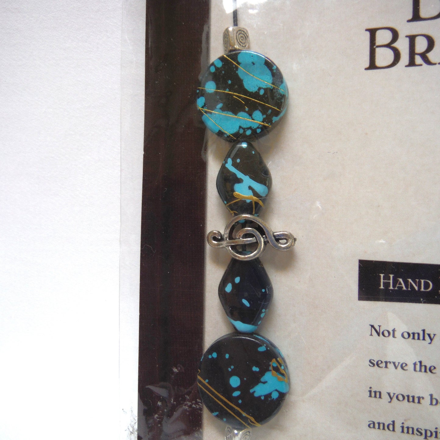 CONTEMPORARY INSPIRATIONAL BOOK BRACELET: Hand Made in Victoria, British Columbia: Aqua Blue and Black Beads with Silver Charms