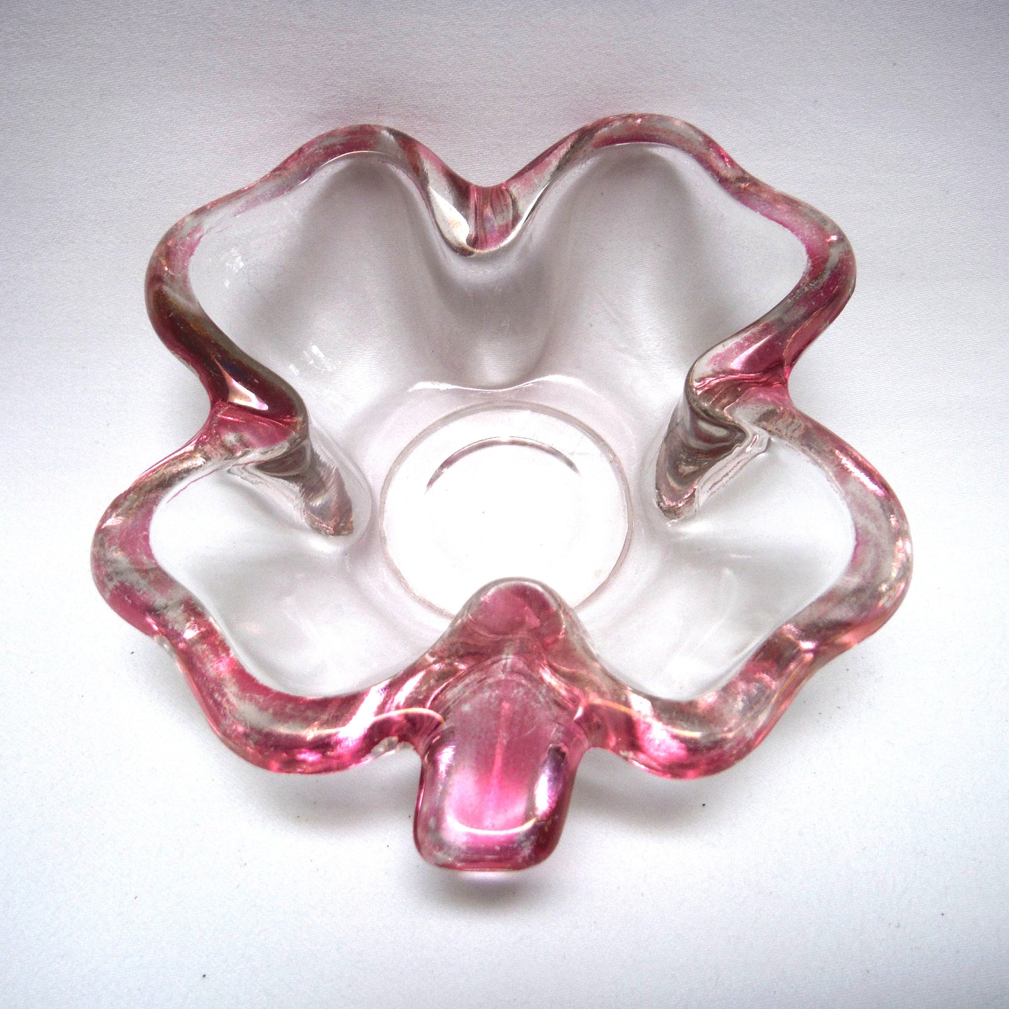 Antique Glass Trinket Tray: THE PINK FOUR LEAF CLOVER!