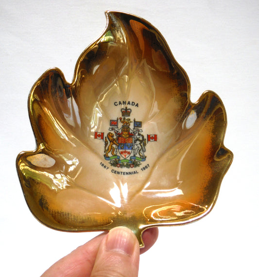 RARE Vintage Gold Maple Leaf Trinket Tray: CELEBRATING CANADA'S 1867-1967 CENTENNIAL