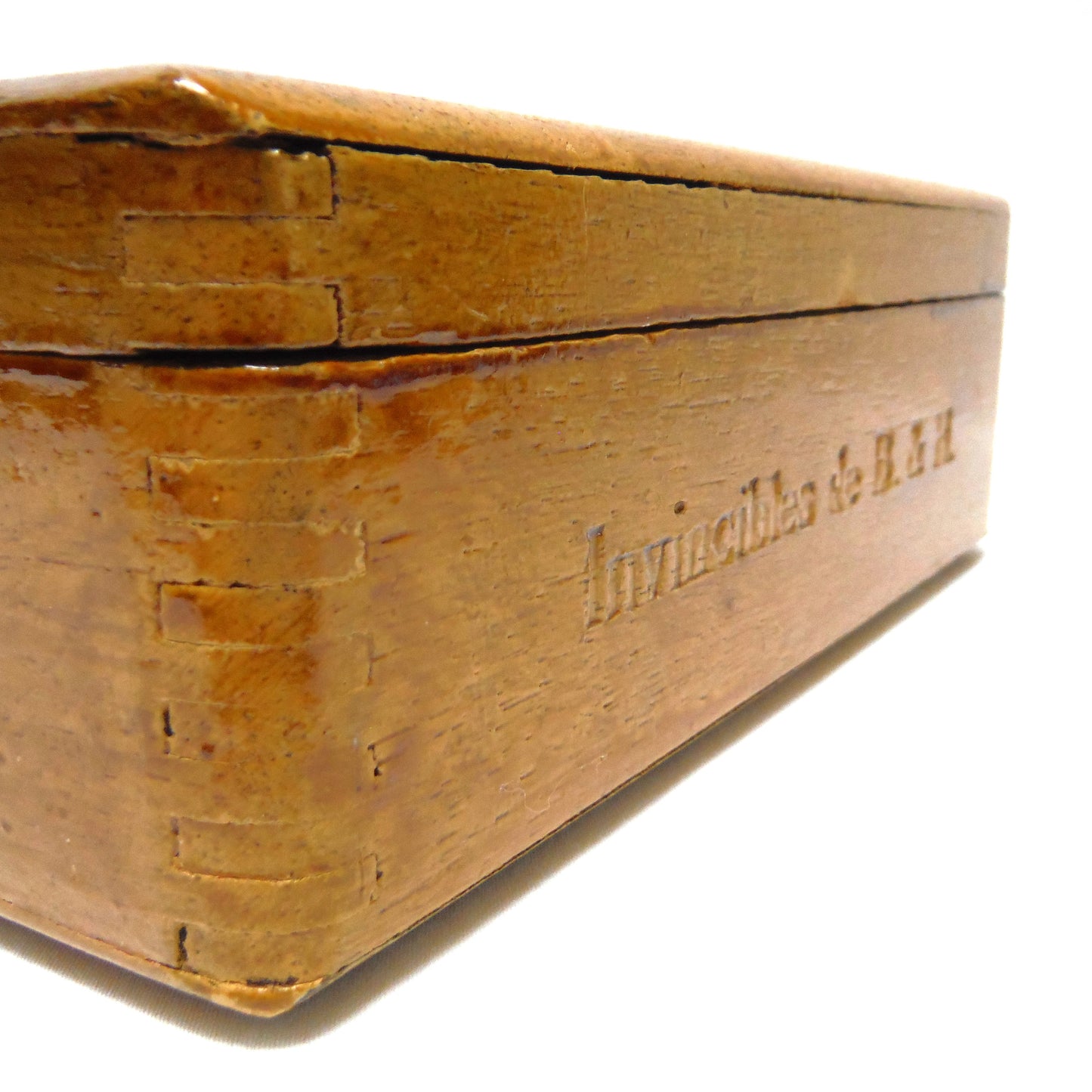 Vintage Wood Cigar Box with Hinged-Lid Working-Lock Humidor, 'INVINCIBLES DE BENSON AND HEDGES