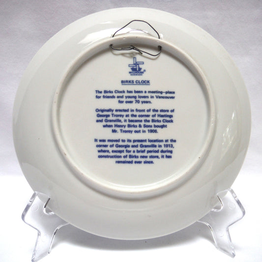 RARE VINTAGE 1970's BIRKS JEWELLERS SOUVENIR PLATE: 'Birks Clock Vancouver Centre, by Millhouse of Denmark'
