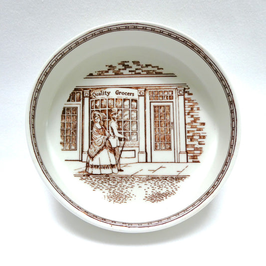 Vintage Adams Real English IRONSTONE TRINKET DISH, Featuring the 'Quality Grocers' Victorian City Scene.