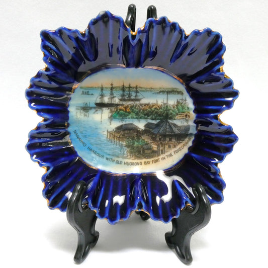 Antique Early 1900's Hand-Painted SOUVENIR PICTORIAL TRINKET TRAY: Featuring The Famous Hudson Bay Company Bastion of Nanaimo British Columbia Harbour