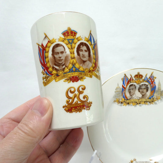 Antique King George VI and Queen Elizabeth Two-Pack Special: 1937 Coronation Cup and 1937 Visit to Canada Souvenir Plate