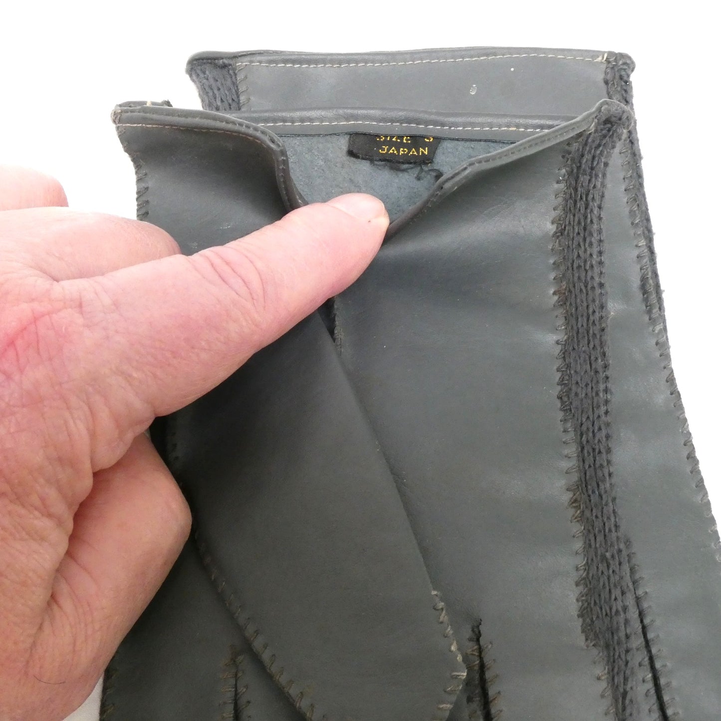 1950's Mid-Century PAIR OF LEATHER GLOVES, Brand New Old Stock Gray Cotton and Leather from Japan