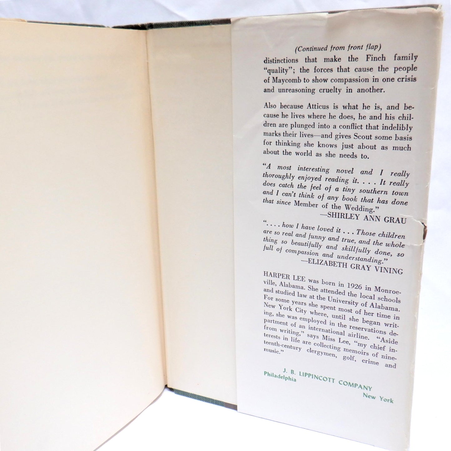 TO KILL A MOCKINGBIRD, A Novel by Harper Lee, (Lippincott Edition, 1962)