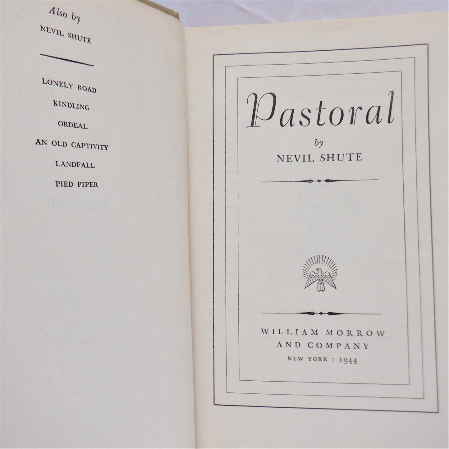 PASTORAL, A Novel by Nevil Shute (1944 1st Ed.)