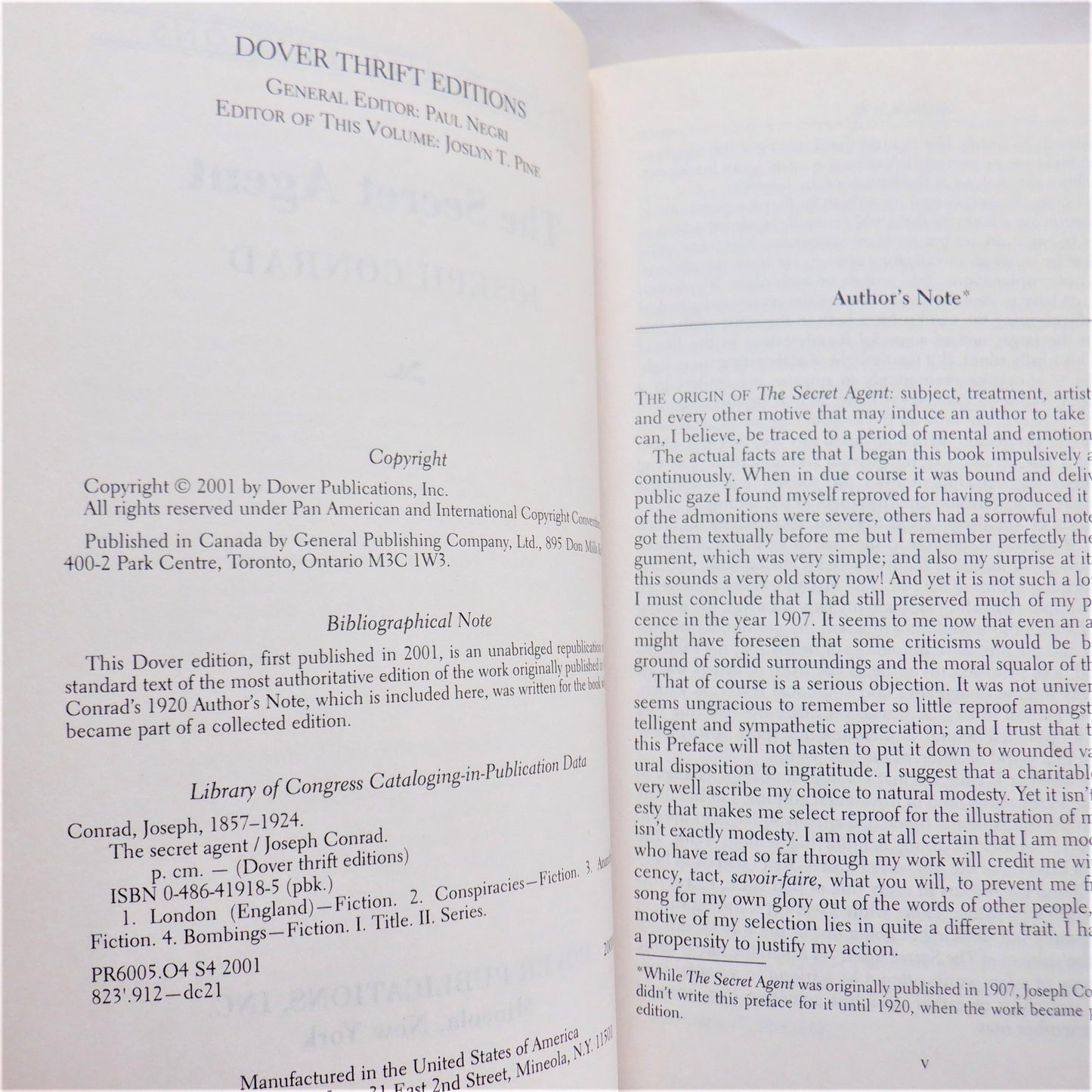 THE SECRET AGENT, A Spy Novel by Joseph Conrad, 2001