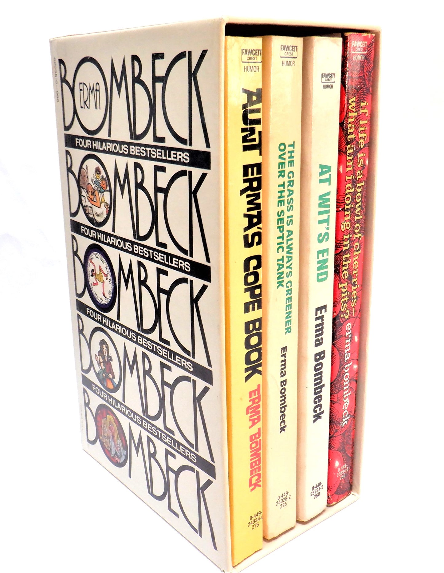 ERMA BOMBECK: Like-New Box Set of Four: Aunt Erma's Cope Book, At Wit's End, The Grass is Always Greener Over the Septic Tank, and If Life is Like a Bowl of Cherries...1980's