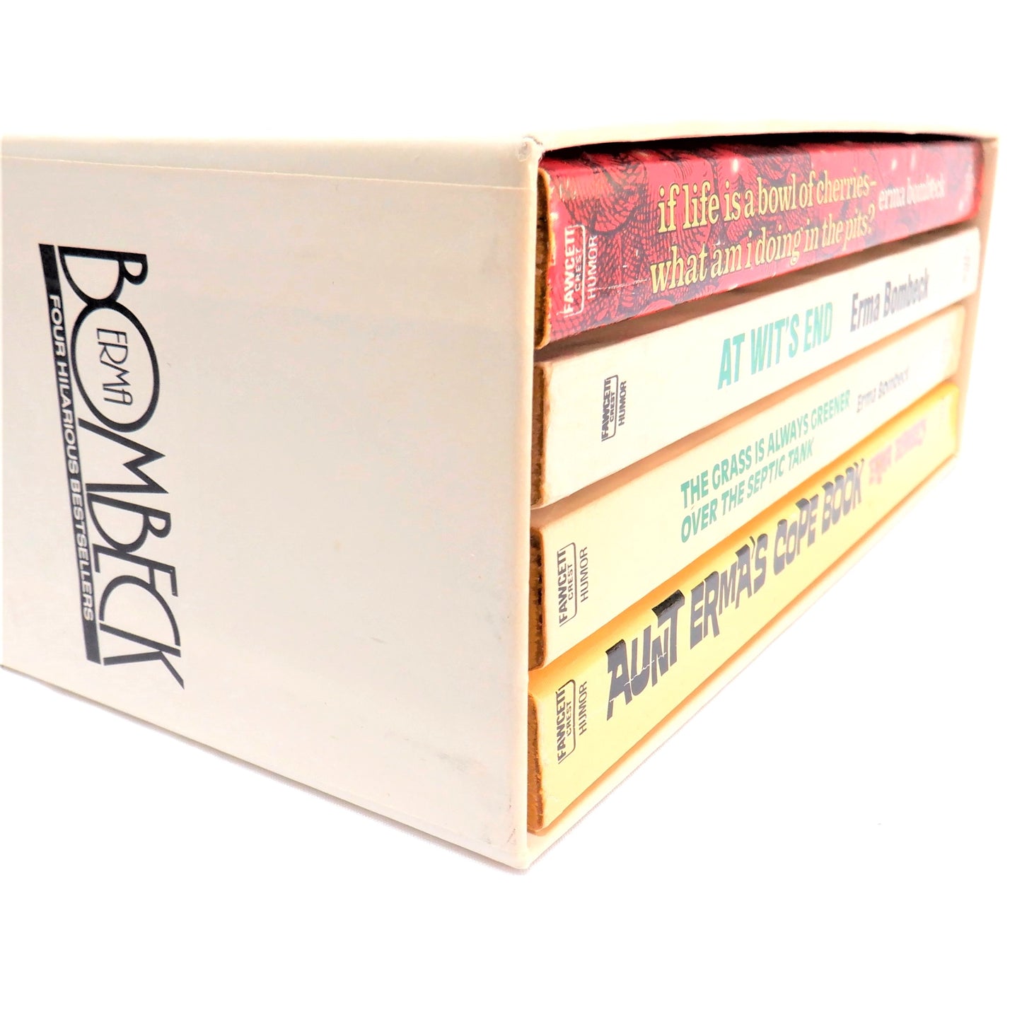 ERMA BOMBECK: Like-New Box Set of Four: Aunt Erma's Cope Book, At Wit's End, The Grass is Always Greener Over the Septic Tank, and If Life is Like a Bowl of Cherries...1980's