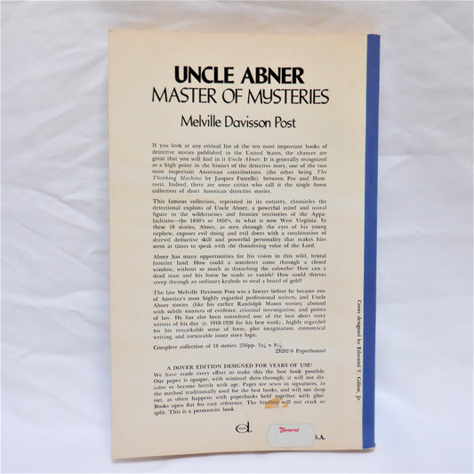 UNCLE ABNER, MASTER OF MYSTERIES, A Collection of Classic Detective Stories, by Melville Davisson Post, 1975