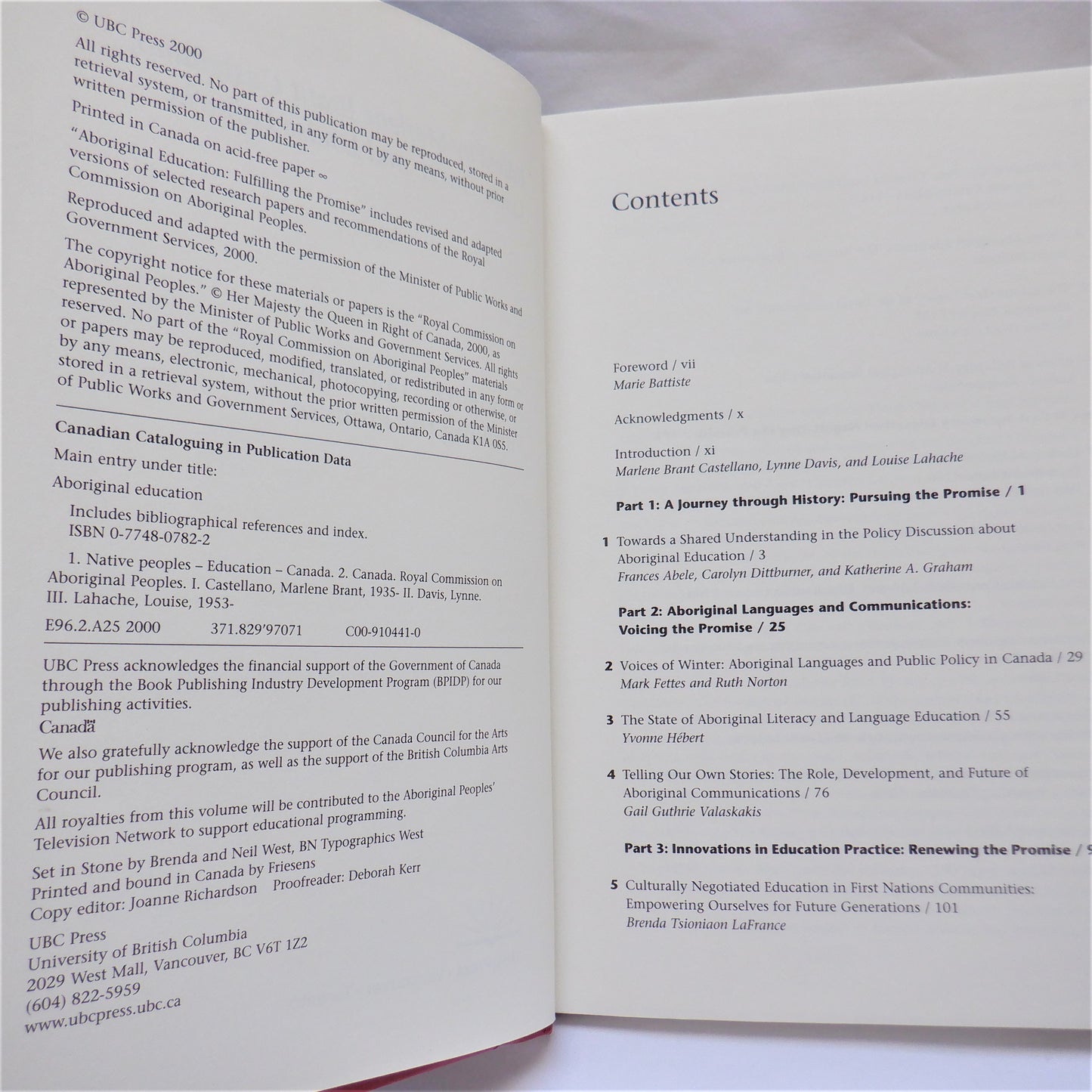 ABORIGINAL EDUCATION, FULFILLING THE PROMISE, Edited by Marlene Brant Castellano, Lynne Davis, and Louise Lahache (2000 1st Ed.)