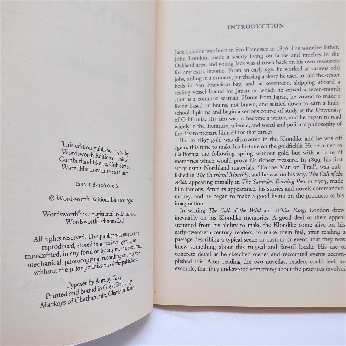 CALL OF THE WILD, and WHITE FANG, A Wordsworth Classics Two-Books-In-One, by Jack London, 1992