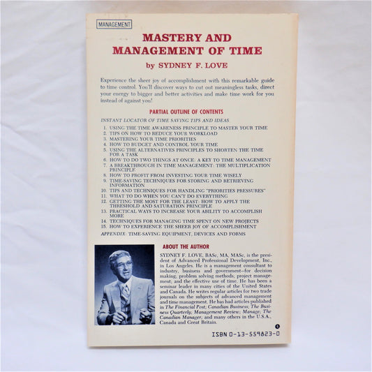 MASTERY AND MANAGEMENT OF TIME, by Sydney F. Love, 1982