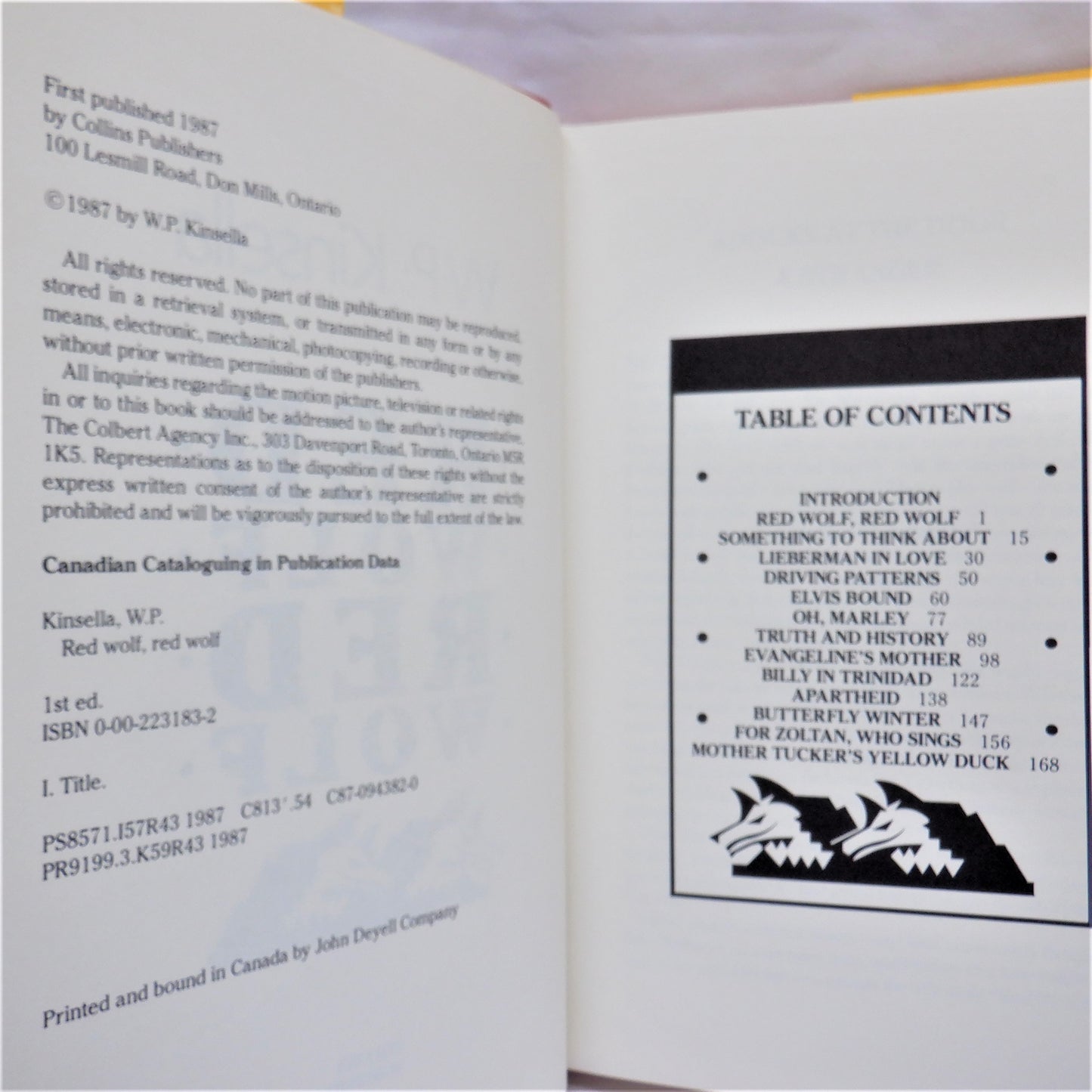 RED WOLF, RED WOLF, Short Stories by W.P. Kinsella (1987 1st Ed.)