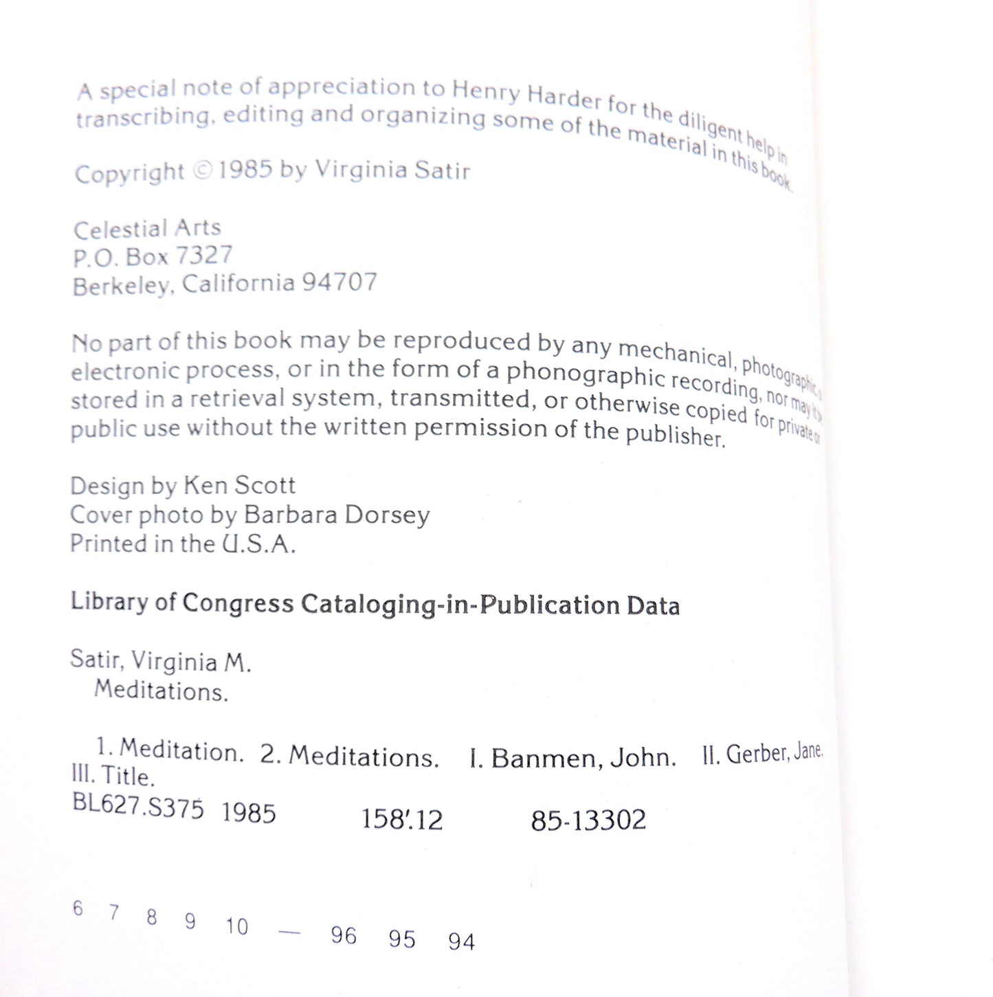 MEDITATIONS & INSPIRATIONS by Virginia Satir, Edited by John Banmen & Jane Gerber (1985-1st Ed.)