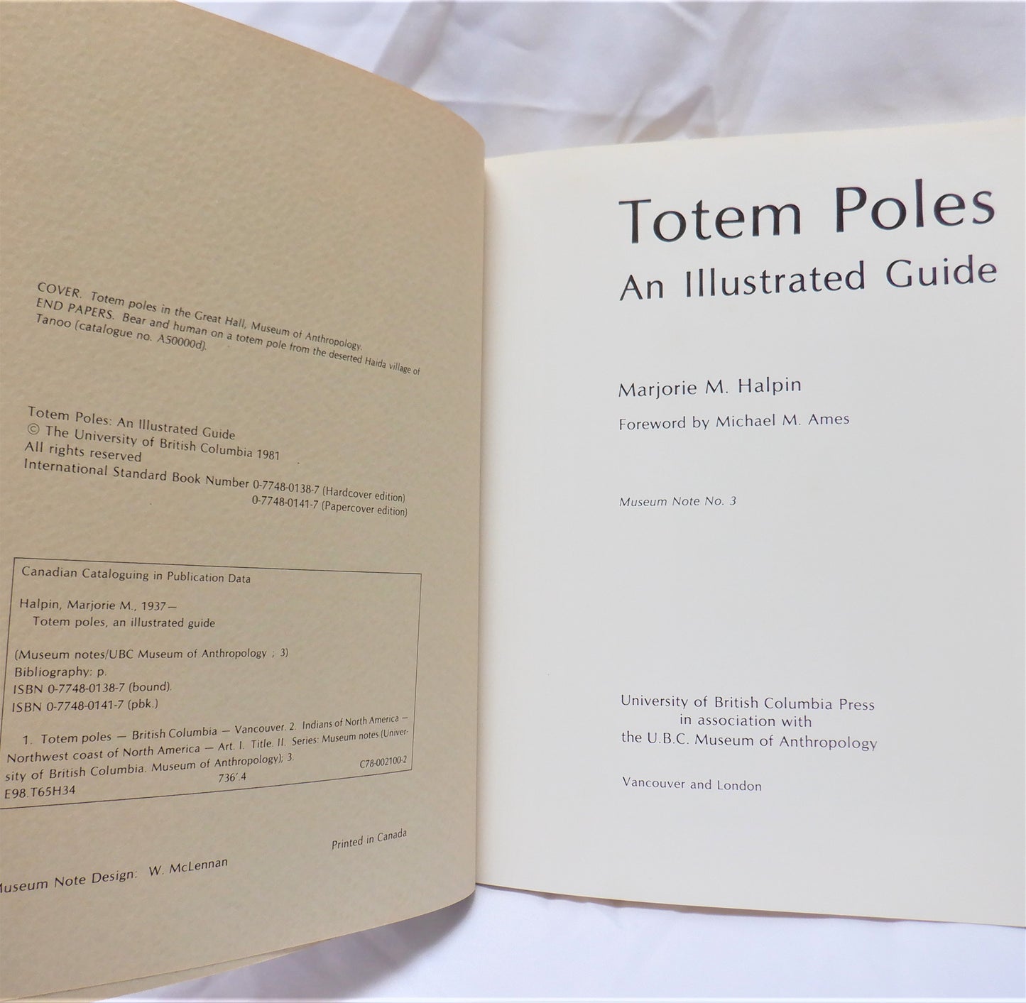 TOTEM POLES, AN ILLUSTRATED GUIDE by Marjorie M. Halpin (1981 1st Ed.)