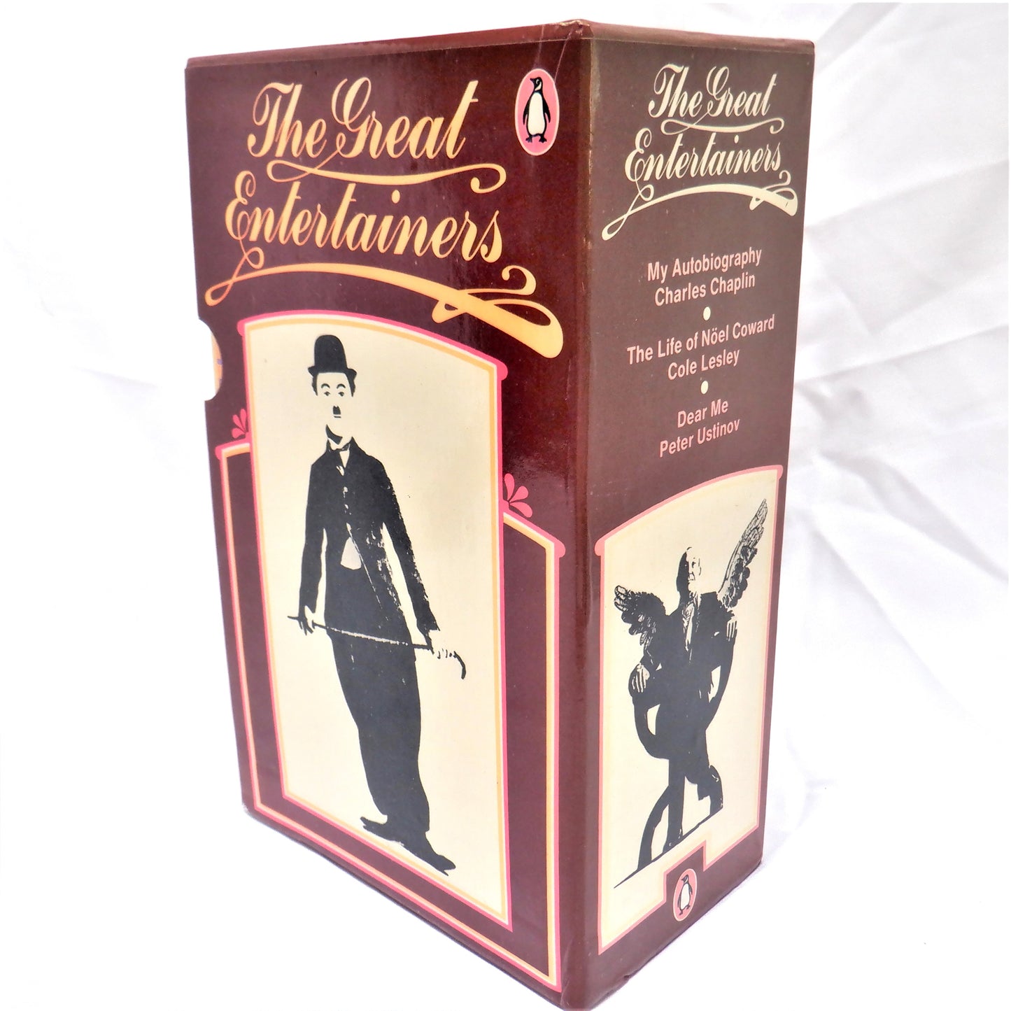 THE GREAT ENTERTAINERS! A 3-Book Boxed Edition on Charles Chaplin, Noel Coward, & Peter Ustinov, 1979
