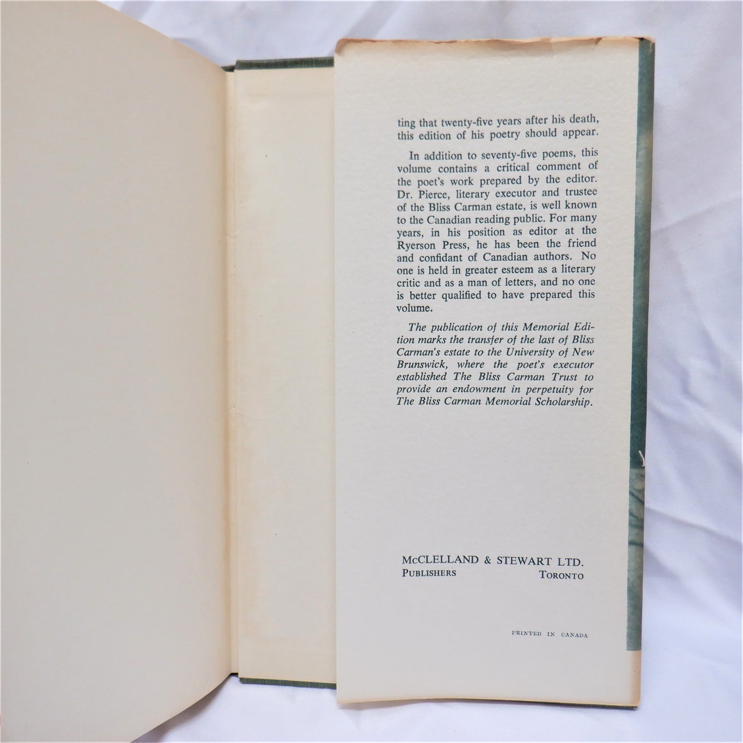 THE SELECTED POEMS OF BLISS CARMAN, Edited and Introduced by Lorne Pierce (1954 1st Ed.)