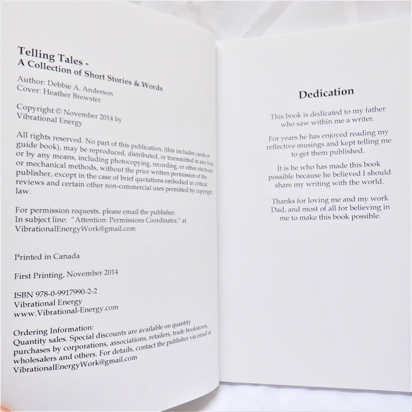 TELLING TALES, A Collection of Short Stories & Words, by Debbie A. Anderson (1st Ed. SIGNED)