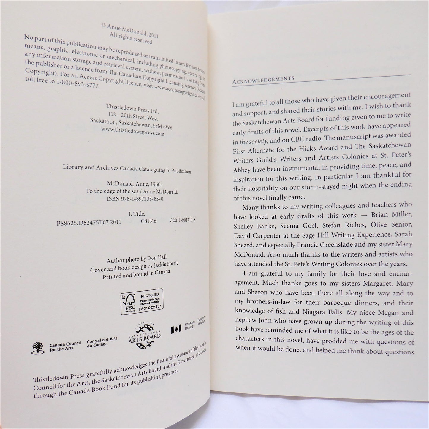 TO THE EDGE OF THE SEA, A Novel by Anne McDonald (1st Ed. SIGNED)