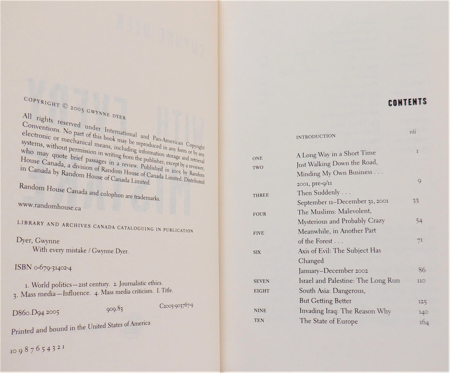 WITH EVERY MISTAKE, Essays by Gwynne Dyer (1st Ed. SIGNED)
