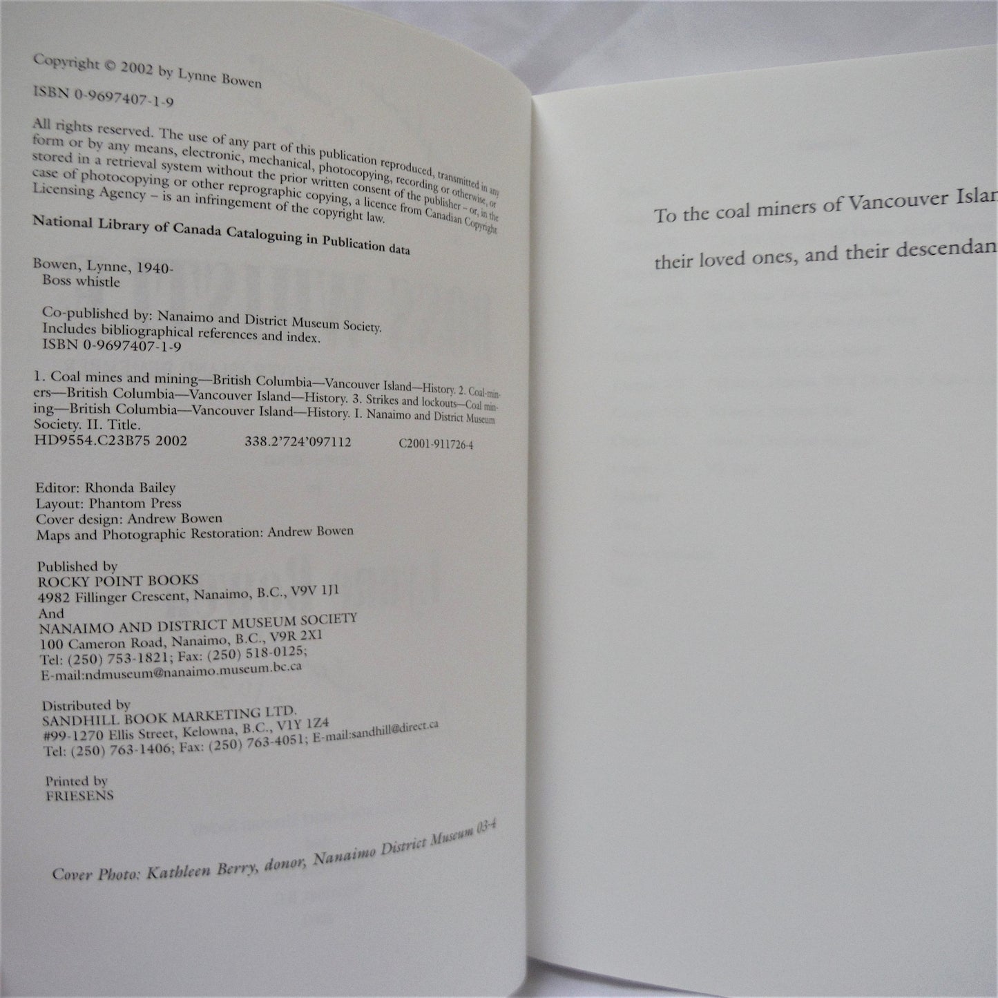 BOSS WHISTLE: The Coal Minors of Vancouver Island Remember, by Lynne Bowen (1st Ed. SIGNED)