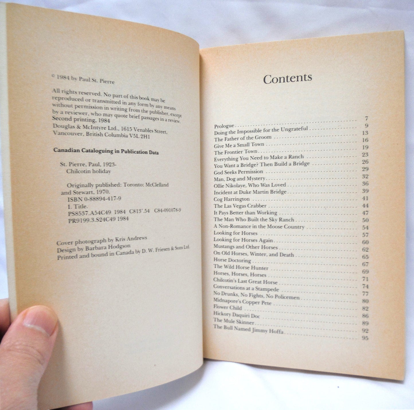 CHILCOTIN HOLIDAY: Short Stories by Paul St. Pierre, 1984